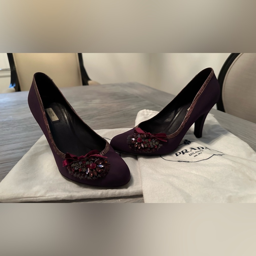 Vintage Prada Purple Satin Embellished Heels